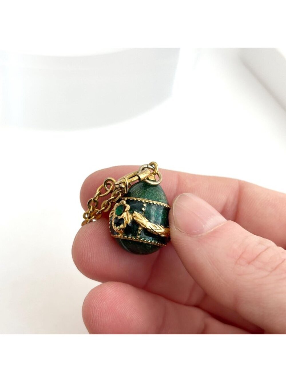 Joan Rivers Green Enameled Green Rhinestoned Gold Toned Vintage Pendant | Charm - Picture 6 of 11